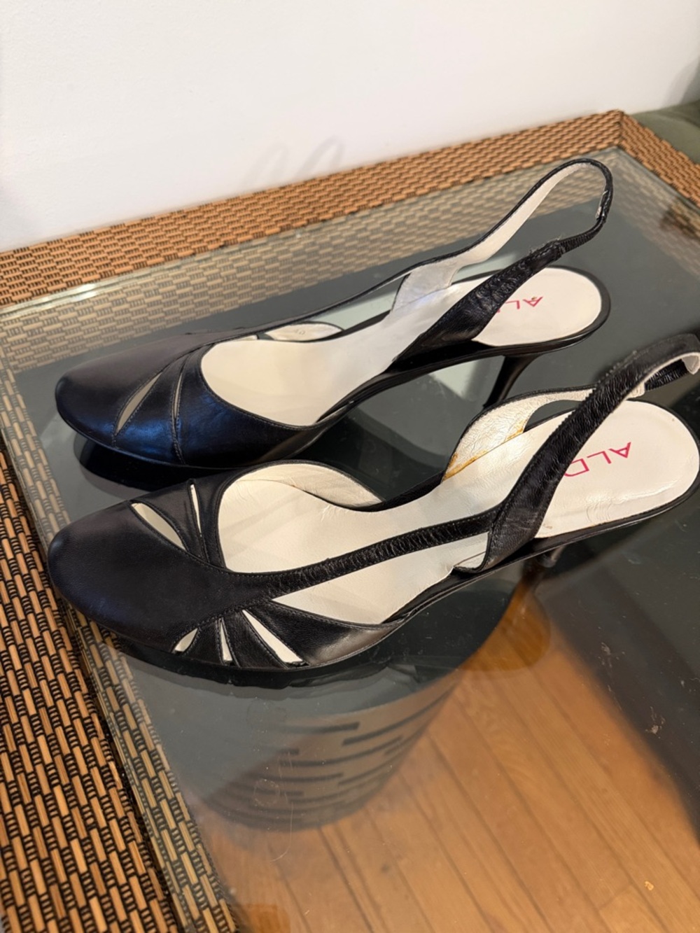 ALDO Black Slingback Peep-Toe Cutout Heels